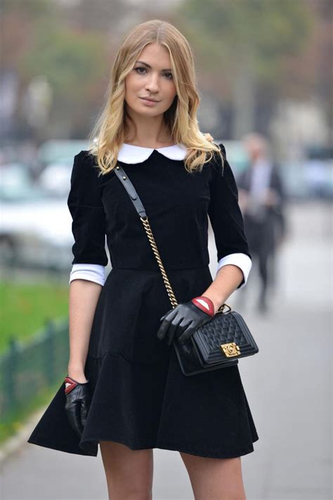 chanel black dresss|Chanel black dress white collar.